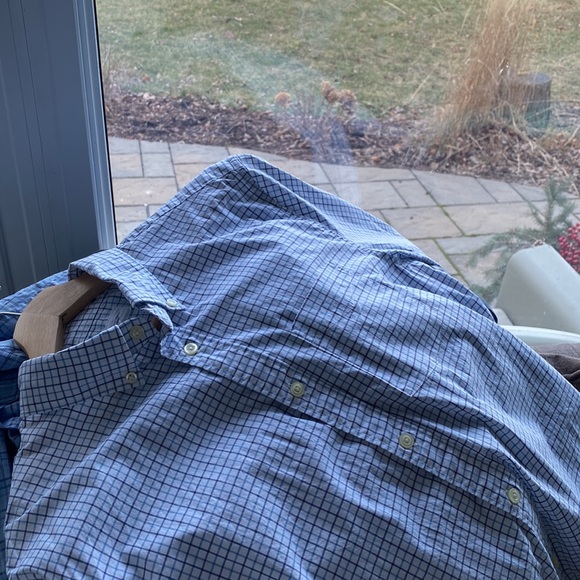 Gap light blue tattersall poplin standard fit stretch dress shirt - Picture 7 of 9